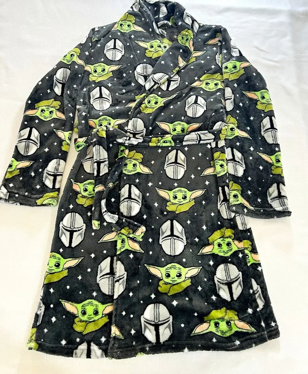 Star Wars Grogu Fleece Plush Tie Robe Black L Shawl Collar Long Sleeve